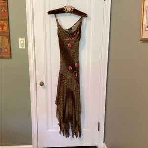 Chic Cheetah Print Asymmetrical Dress with Sequined Flower Accents